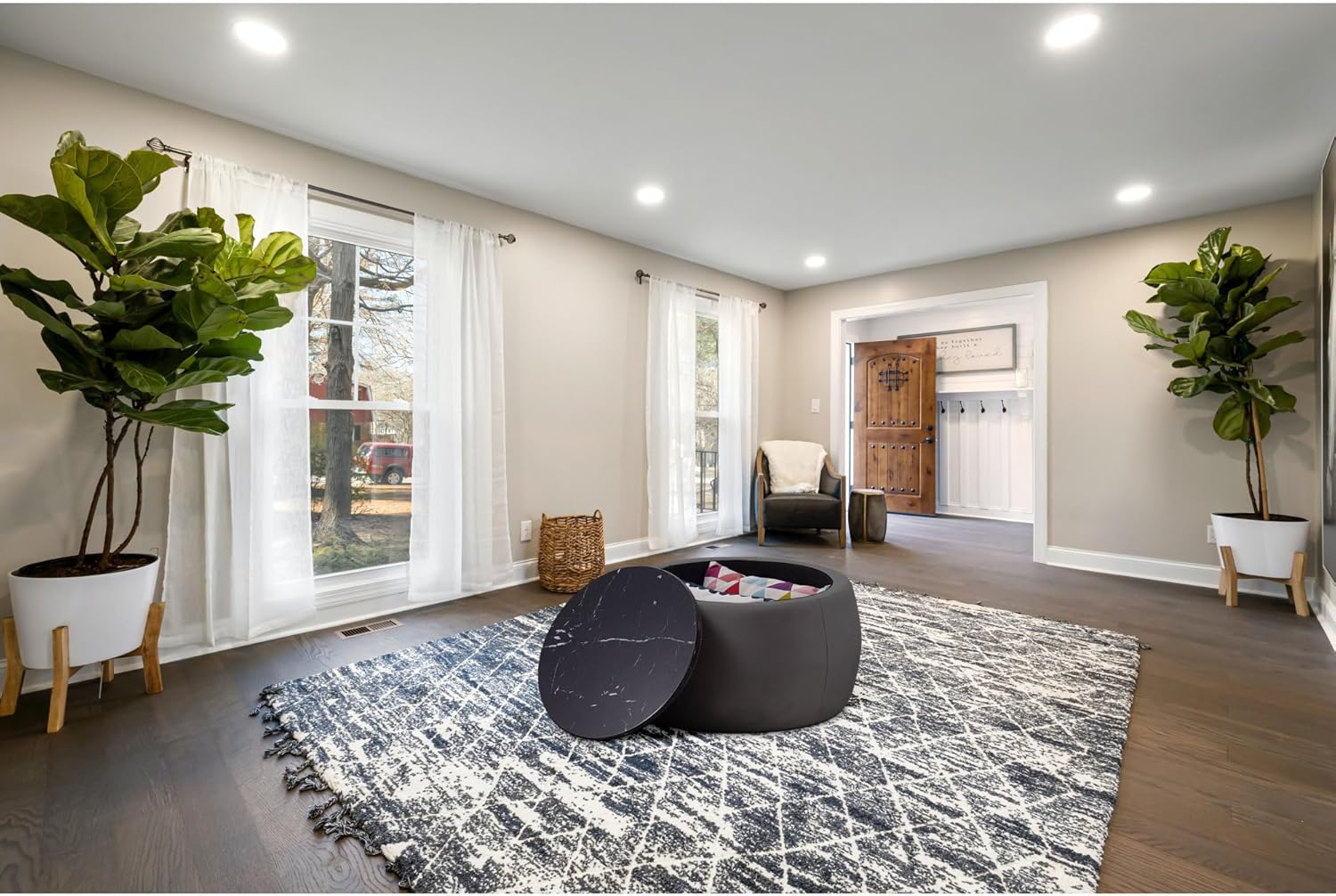 End Table with Storage, Round Accent Side Table with Removable Top for Living Room, Bedroom,Grey