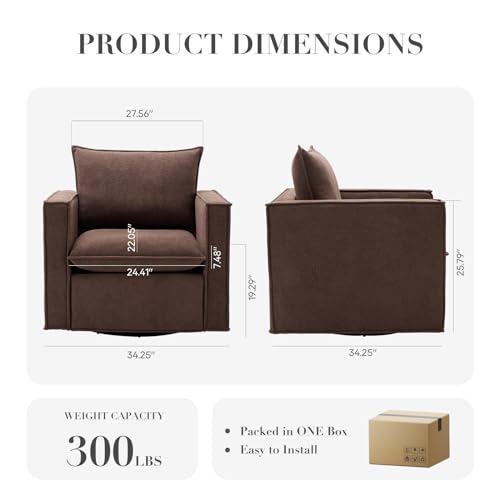 Swivel Accent Chair Set of 2, 34 Inches Wide Upholstered Arm Chair with Plump Back Pillow, Modern Sofa Living Room Chair for Bedroom, Corner, Reading Nook-Red