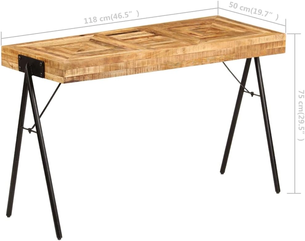 vidaXL Industrial Style Solid Mango Wood Writing Desk with Steel Legs - Vintage Charm, Easy Assembly, Multipurpose Table