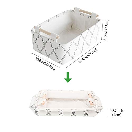 Decorative Collapsible Rectangular Fabric Storage Bin Organizer Basket with Wooden Handles for Clothes Storage, 11