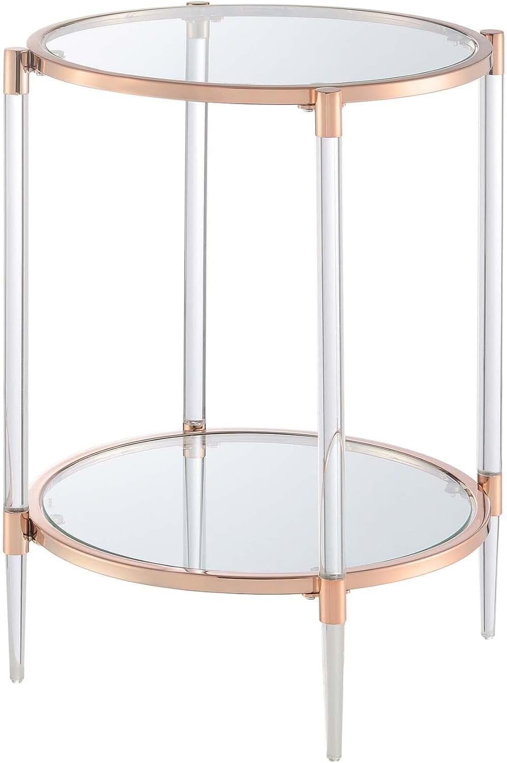 African Adventure 2 Tier Acrylic Glass End Table, Gold/Glass