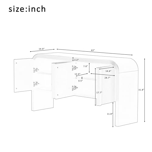 Modern Sideboard 63” Long Console Table Buffet Cabinet with 4 Doors