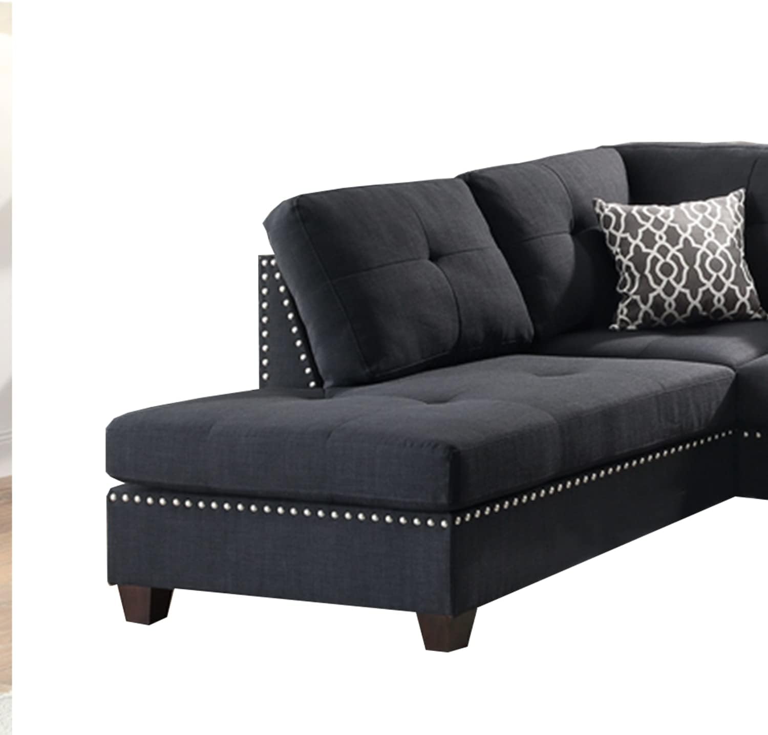 Benjara Benzara Polyfiber Sectional Sofa with Ottoman and Pillows, Black