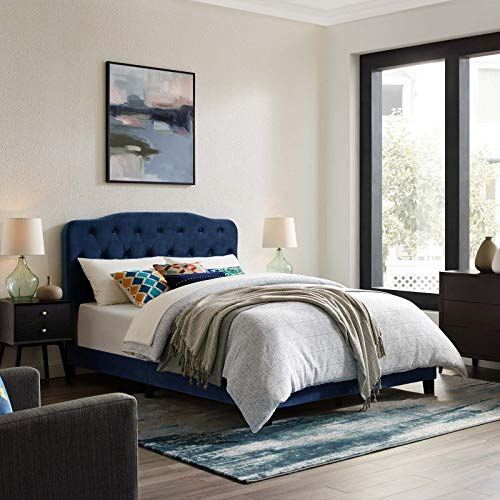 Modway Amelia Tufted Performance Velvet Upholstered Queen Bed in Sea Blue