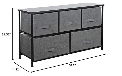 Dresser for Livingroom with 5 Drawers, Storage Organizer with Fabric Bins, Fabric Dresser, Chest of Drawers for Closet, Living Room, Hallway, Dormitory, Office, White