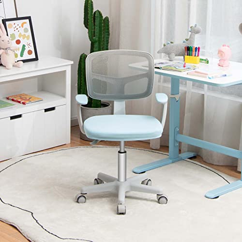 Costzon Kids Desk Chair, Children Study Computer Chair with Adjustable Height, Lumbar Support, Smooth Casters, Swivel Mesh Seat, Ergonomic Kids Task Chair for 4-12, Home, School, Office (Blue)