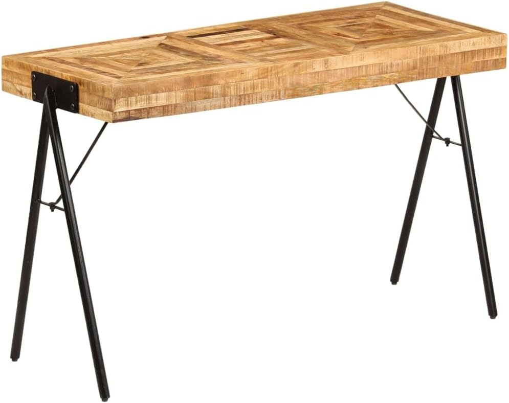 vidaXL Industrial Style Solid Mango Wood Writing Desk with Steel Legs - Vintage Charm, Easy Assembly, Multipurpose Table