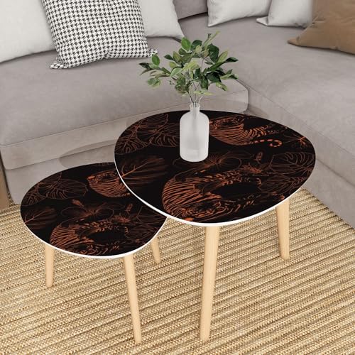 Small Coffee Nesting Table Seamless Pattern Character Monkey Portraits red Glasses Triangle End Table Center Table Set of 2 Modern Side Table for Living Room Bedroom Balcony