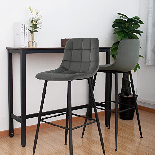 CangLong Velvet Barstools Counter Height Velour Bar Chairs Home Bar Modern Upholstered Side Dining Chairs with Metal Legs for Kitchen Dining Room Restaurant Set of 2,Navy Blue