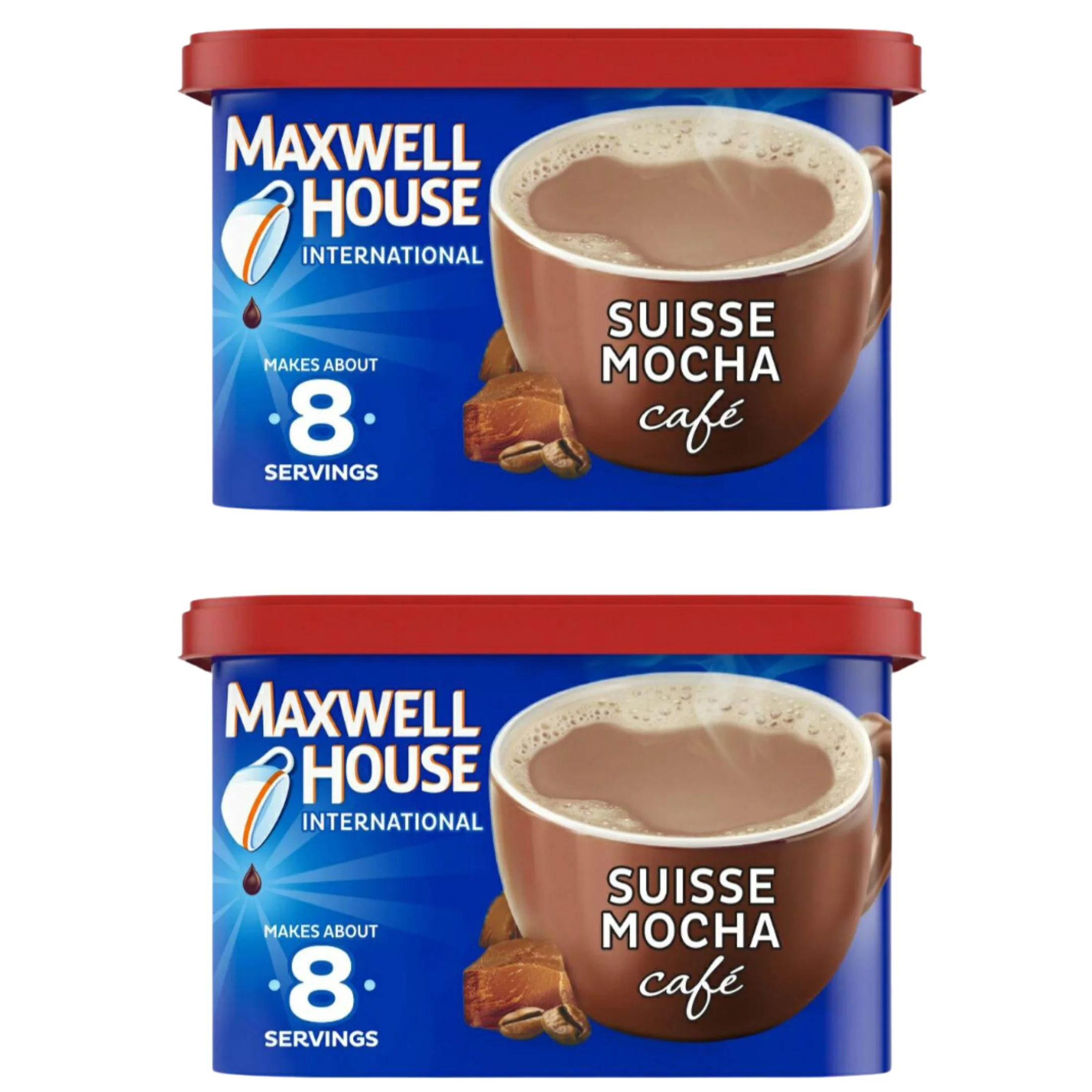 JSC Maxwell House International Suisse Mocha Cafe 8 Serving Beverage Caffeine-Free international Coffee Consistently Great Taste Grocery Gourmet Food Resealable Canister Exceptionally Smooth Pack of 2