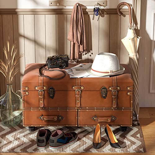 Vintage Storage Bench Upholstered Mid-Century Storage Ottoman Bed Bench Padded Storage Chest for Hallway, Entryway, Bedroom, Matte Black