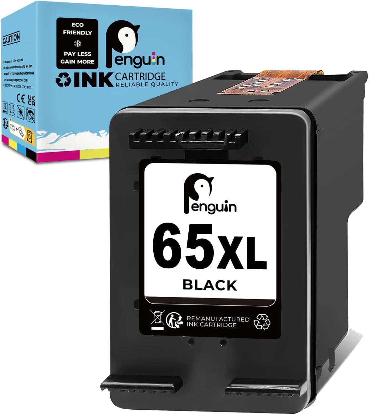 Penguin 65XL Ink Cartridges for HP Printers DeskJet 3755 2652 3752 2622 2655 2624 2680 3720 2630 2675 3722 2600 Envy 5055 5052 AMP 125 Remanufactured High Yield 65 XL hp65 hp65xl 1 Black