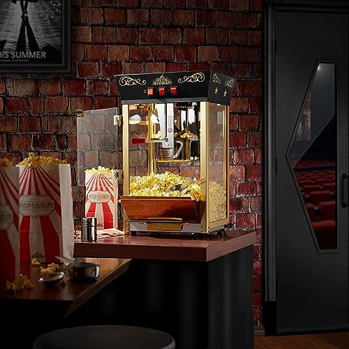 Olde Midway Movie Theater-Style Popcorn Machine Maker with 8-Ounce Kettle - Black, Vintage-Style Countertop Popper