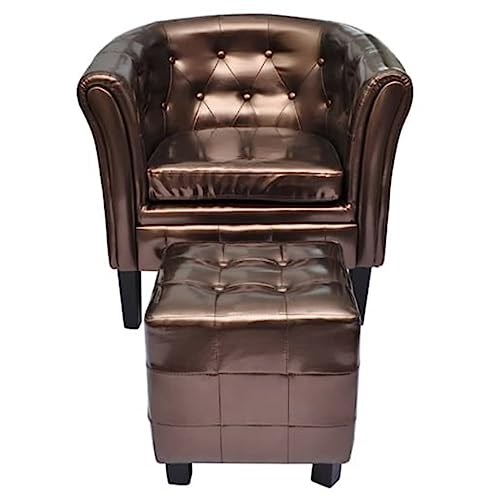 Tub Chair with Footstool Brown Faux Leather,The highquality faux leather upholstery is easy to clean and maintain, making this set perfect for hightraffic areas. Armchairs Recliner Sleeper Chairs for