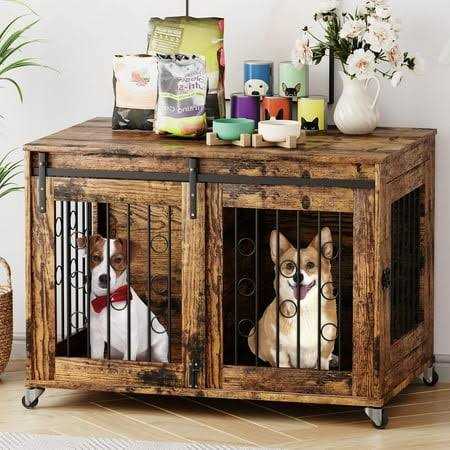 Cuoote Dog Crate Furniture, 39'' Movable Dog Crate with Wheels, Sliding Door, Indoor Dog Cage with Side Door and Detachable Partition - Pet Supplies online store