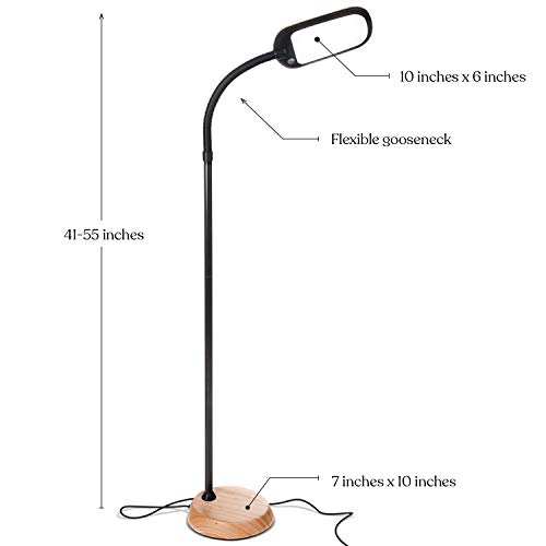 Brightech Litespan Slim LED Lamp, Modern Floor Reading Lamp Over Chair for Living Rooms & Offices, Tall Lamp with Adjustable Gooseneck, Crafts Work Light, Dimmable Standing Lamp for Bedroom - Wood
