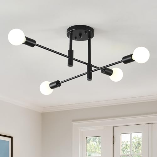 Modern Sputnik Chandelier, 4-Light Industrial Semi Flush Mount Ceiling Lights Fixture, Farmhouse Ceiling Mount Lighting Fixtures for Dining Room Bedroom Living Room Foyer Kitchen