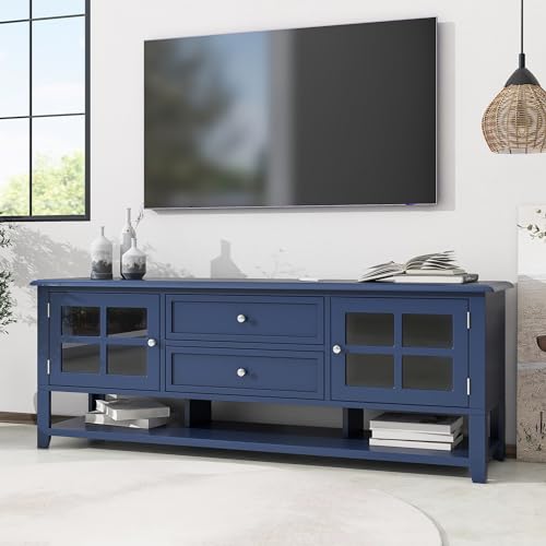 TV Stand for TVs up to 60'',2-Tier Entertainment Center with Multifunctional Storage Space, TV Cabinet with Modern Design Media Console for Living Room, Bedroom (Blue)