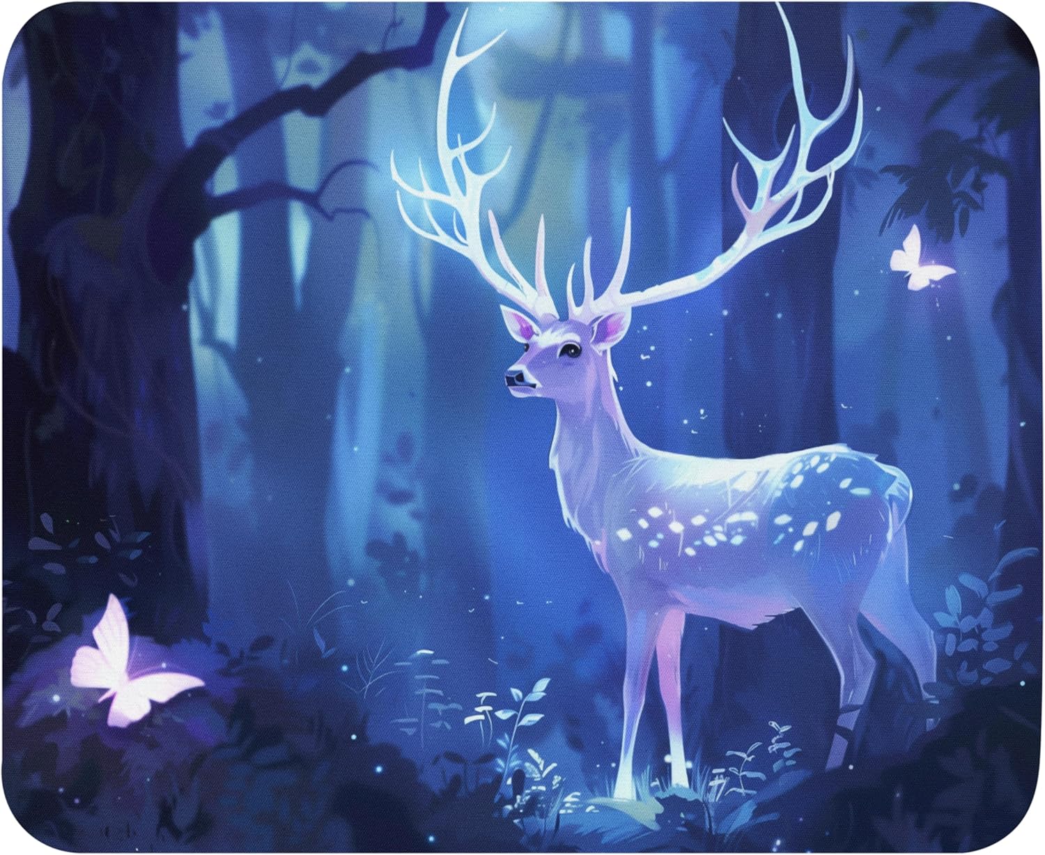 Print Mouse Pad | Majestic Deer Standing in a Beautiful Twilight Forest | Rectangular Style Anti-Slip Rubber Mousepad | Gaming | Office | Rubber, Polyester Fabric | 8.66 x 7.08 in | Computer | Gift