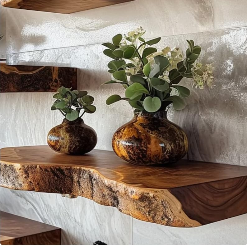 Walnut Floating Shelf Floating Wall Shelf Live Edge Wooden Bookshelf Floating Corner Shelf Home Decor (Size-8