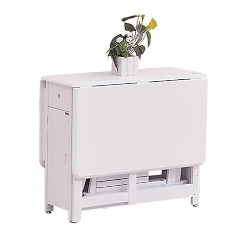 Solid Wood Folding Dining Table with Storage,Rectangular Island Kitchen Table with Drawers,Small Space Drop Leaf Foldable Table with Wheels,Table Only-No Chairs(34.5