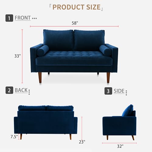 Velvet Furniture for Small Spaces, Mid-Century Modern Loveseats for Living Room, Love Seat Couch Sofas, 58 Inches, Eggplant