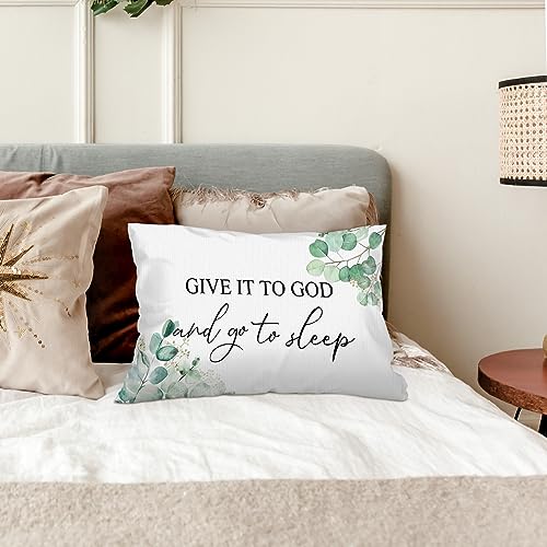 Give It to God and Go to Sleep, Decorative Pillows for Bed Bedroom, Christian Prayer Room Decor, Dark Green Christian Bible Pillow Covers 12x20, Sleep Themed Pillow Case Cushion Cover