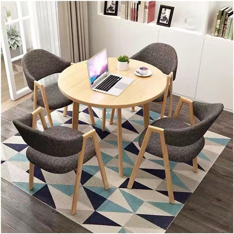 Round Dining Table Set for 4, Modern Kitchen Table and Chairs Set Round Faux Marble Dining Table Set Reception Table Set Upholstered Chair(Yellow,Dark Gray 1)