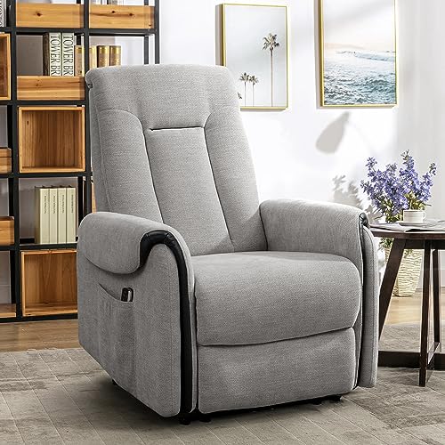 Chenille Massage Recliner Chair for Living Room， Adjustable Reclining Chair Home Theater Seating Modern Wingback Single Sofa for Adults with Padded Seat Backrest (Light Grey-8024)