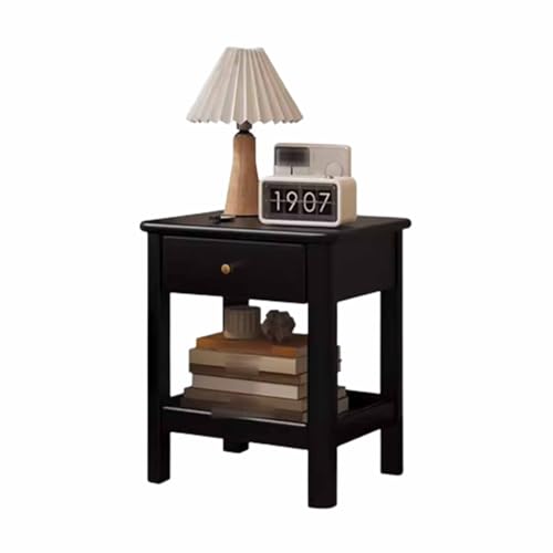 Rectangular Small Night Stand Modern Simple Scandinavian Bedroom Rubber Pure Solid Wood Bedside Cabinet Small Household Storage Cabinet Slim Nightstand