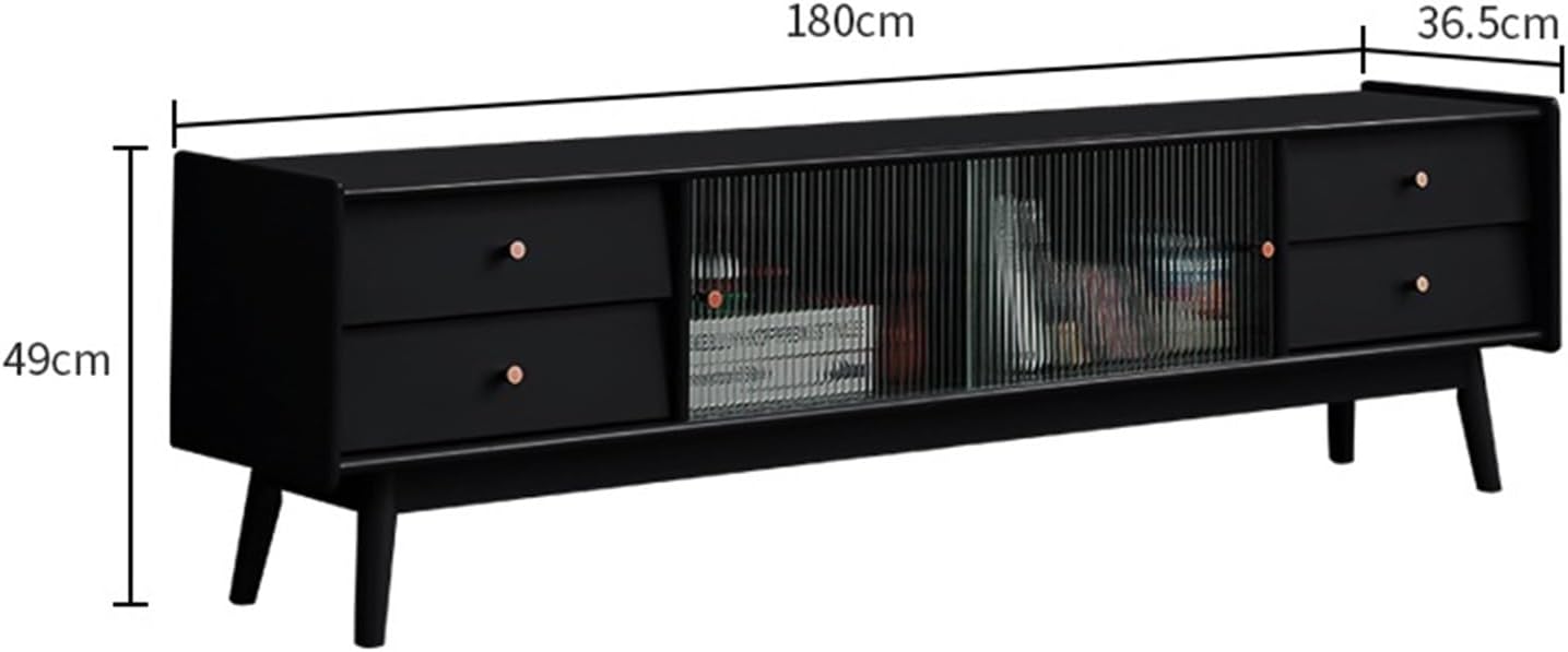 Bedroom tv Unit Large Capacity Drawer Solid Wood Living Room TV Cabinet Glass Cabinet Door Simple Modern Floor Standing 1.8m TV Cabinet Black TV Cabinet