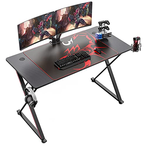 EUREKA ERGONOMIC Gaming Desk 31 Inch,Small Gaming Table for Kids, X Shaped Computer Desk with Mouse Pad, Carbon Fiber Home Office Desk with Cup Holder & Headphone Hook & Controller Stand,Black