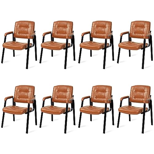 Naomi Home Waiting Room Chair Set of 2, Heavy Duty Leather Executive Waiting Room Chairs, Lobby Reception Chairs with Padded Arm Rest, Guest Chairs Set of 2 - Caramel