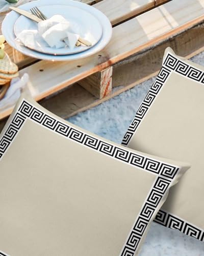 Outdoor Waterproof Pillow Covers for Patio Furniture Geometric Greek Key Design Decorative Throw Pillow Cover Navy Blue Pillowcases Set of 2 Cushion Case for Sofa Couch Chair Home Decor 26x26 inch