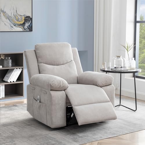 Modern Power Recliner Chair with Adjustable Massage Function, Velvet Electric Power Chair with Heating System Ergonomic One Side Pocket Lounge Single Sofa Seat Living Room (Dark Gray)