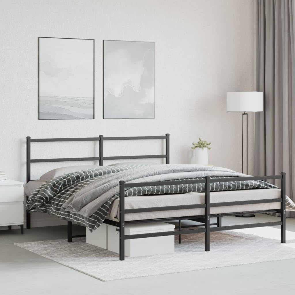 vidaXL Metal Double Bed Frame-Black with Headboard/Footboard, Sturdy Steel Construction, Ample Storage, for Bedroom