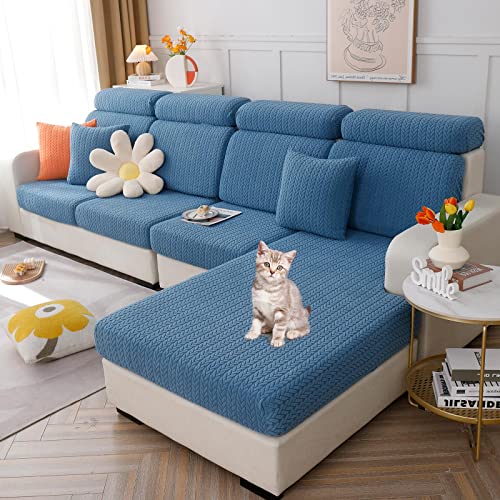 Stretch Chaise Lounge Sofa Slipcover for Sectional Sofa L Shape,Sectional Sofa Cover Soft Slipcover Replacement for L Shaped Sofa with Elastic Edge,Washable,Light Grey,Chaise Cover