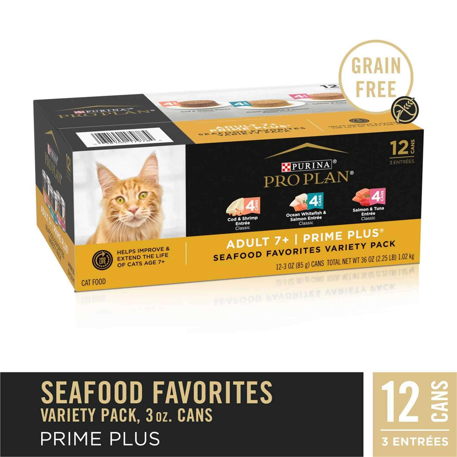 Purina Pro Plan Grain-Free Senior Pate Prime Plus Seafood Favorites Wet Cat Food Variety Pack - Pet Supplies online store