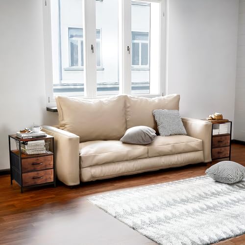 Nightstands Set of 2, Side Tables with USB Ports and Outlets, Modern nightstand Living Room Tables with Fabric Drawers Open Storage Shelves for Bedroom, Office, Small Spaces, Brown