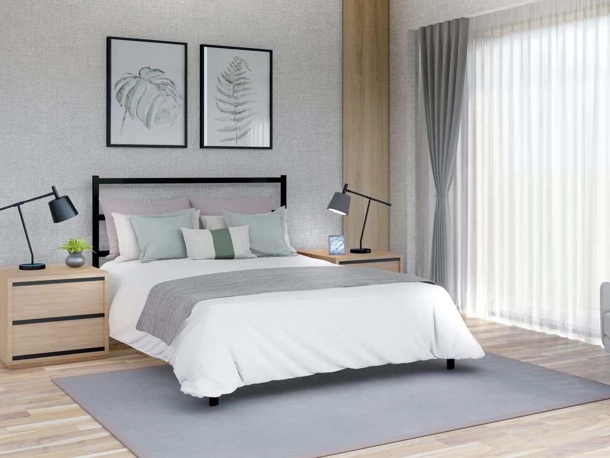East West Furniture FTQBBLK Fulton Queen Platform Bed with 5 Metal Legs - Magnificent Bed in Powder Coating Black Color