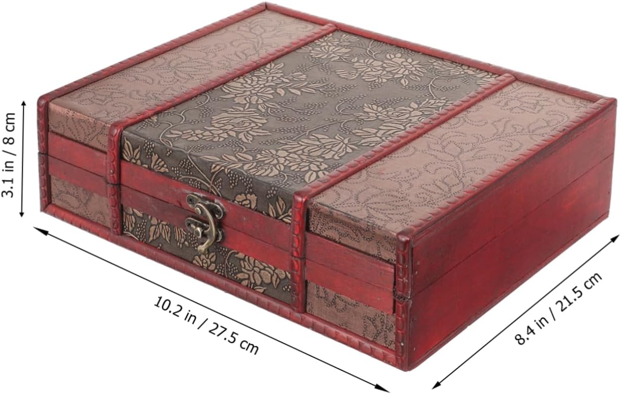 ABOOFAN Storage Box with Lock Vintage Jewelry Case Storage Bins with Lids Storage Bin with Lids Chest Decorative Storage Boxes Locking Storage Trunk Vanity Case Wooden Antique