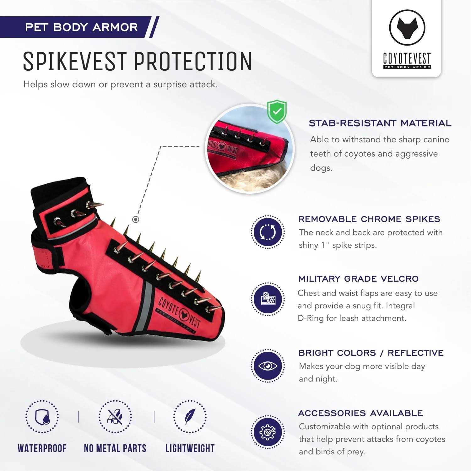 CoyoteVest SpikeVest Dog Harness Vest Reflective Dog Accessories with Spikes to Shield Your Pet from Raptor and Animal Attacks - Pet Supplies online store