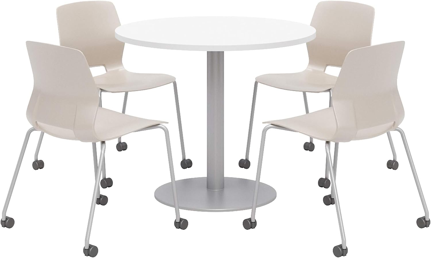 Lola Series Dining Set, Designer White Table, Moonbeam Caster Chairs