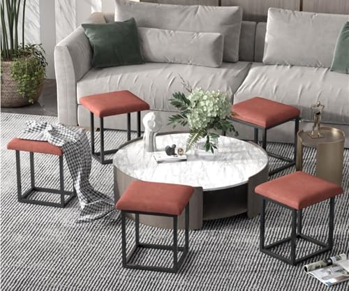 Cube Chair, 5 in 1 Seating Cube, Stackable Sofa Chair Stool, Nesting Ottoman Stool Movable Footstool, Dressing Chair for Living Room Bedroom (Color : Latex Leather-Yellow, Size : 13.8in)