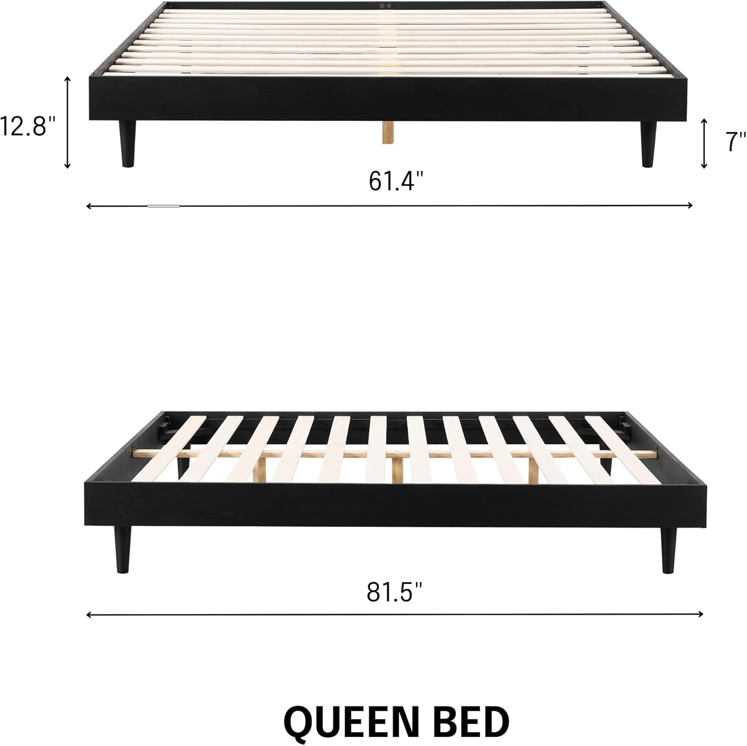 NTC Bundle Fly Queen Solid Wood Bed Frame without Headboard and Solid Oak Zoe Nightstand - Burnt Black