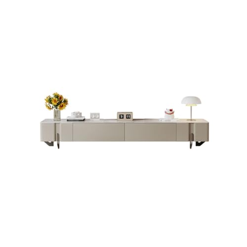 FEELIN TV Console Entertainment Center Modern Cream Style Home Living Room Entertainment Center Simple Marble Slate TV Cabinet with 2 Large Storage Drawers TV Stands for Living Room