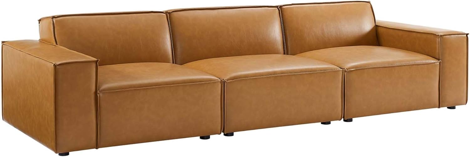 Ergode Restore Vegan Leather Sofa | Luxurious 3-Piece Lounge Furniture | Foam Padding & French Piping | Tan