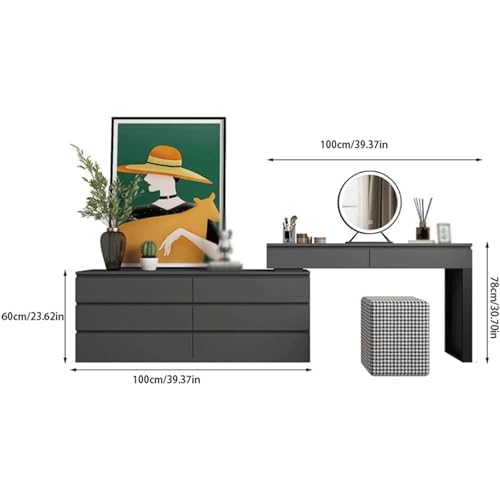 Hidden Handle Design Dressing Table Bedroom Makeup Vanity Set with LED Mirror and Cushion Stool Vanity Desk Bedside Storage Cabinet