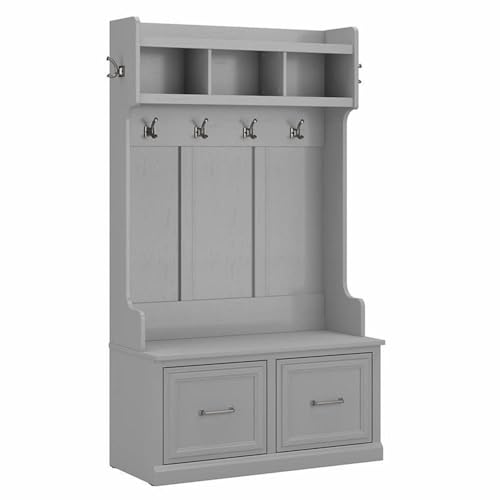Bush Furniture Woodland Hall Tree and Shoe Storage Bench with Doors | Foyer, Mudroom, Entryway Organizer, 40W, Cape Cod Gray
