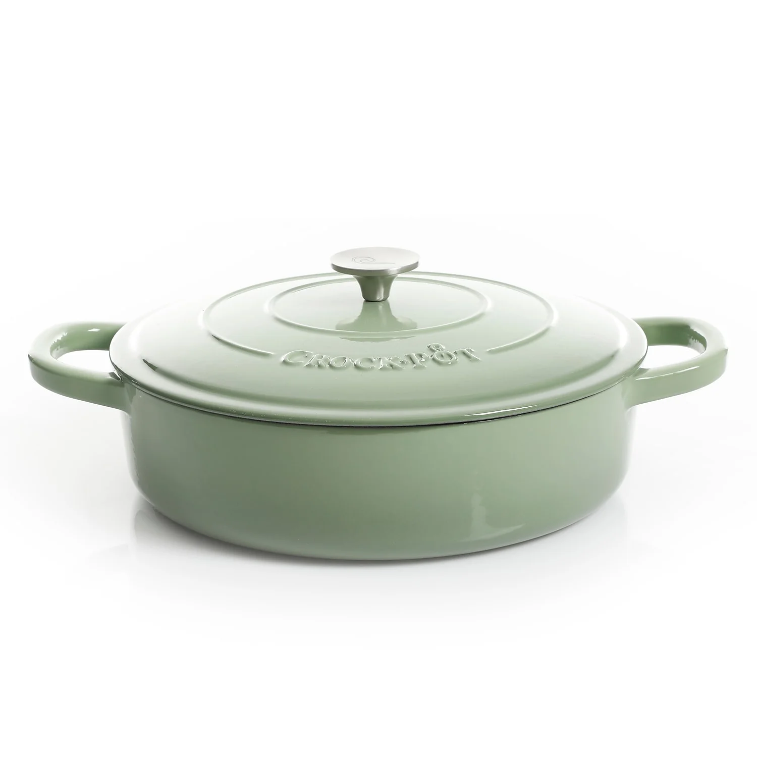 Crock Pot Artisan 5 Quart Round Enameled Cast Iron Braiser Pan with Self Basting Lid in Pistachio Green